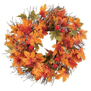 Collections Etc Berry and Autumn Leaves Twig Wreath - 1 of 2