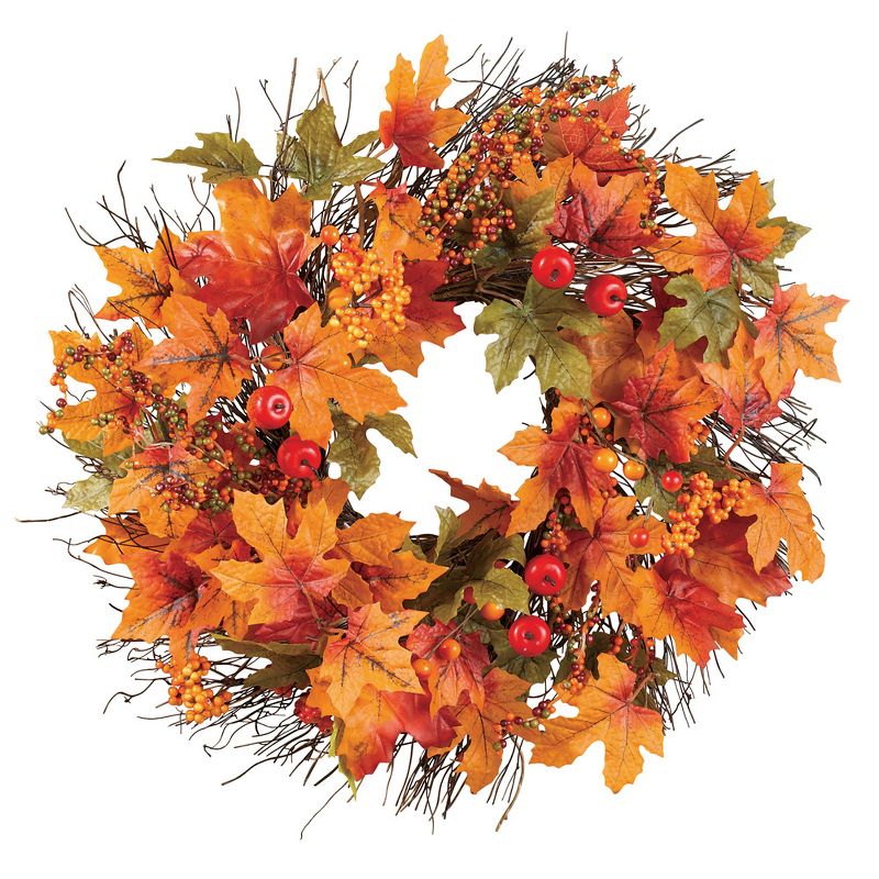 Collections Etc Berry and Autumn Leaves Twig Wreath, 1 of 3