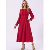 INSPIRE CHIC Women's Elegant Frilled Crewneck Midi Long Sleeve Pleated A-Line Flowy Dress with Pockets - 2 of 4