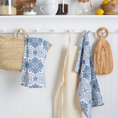 Stripe Medallion Cotton Kitchen Towel 2pc Set Blue - Martha Stewart