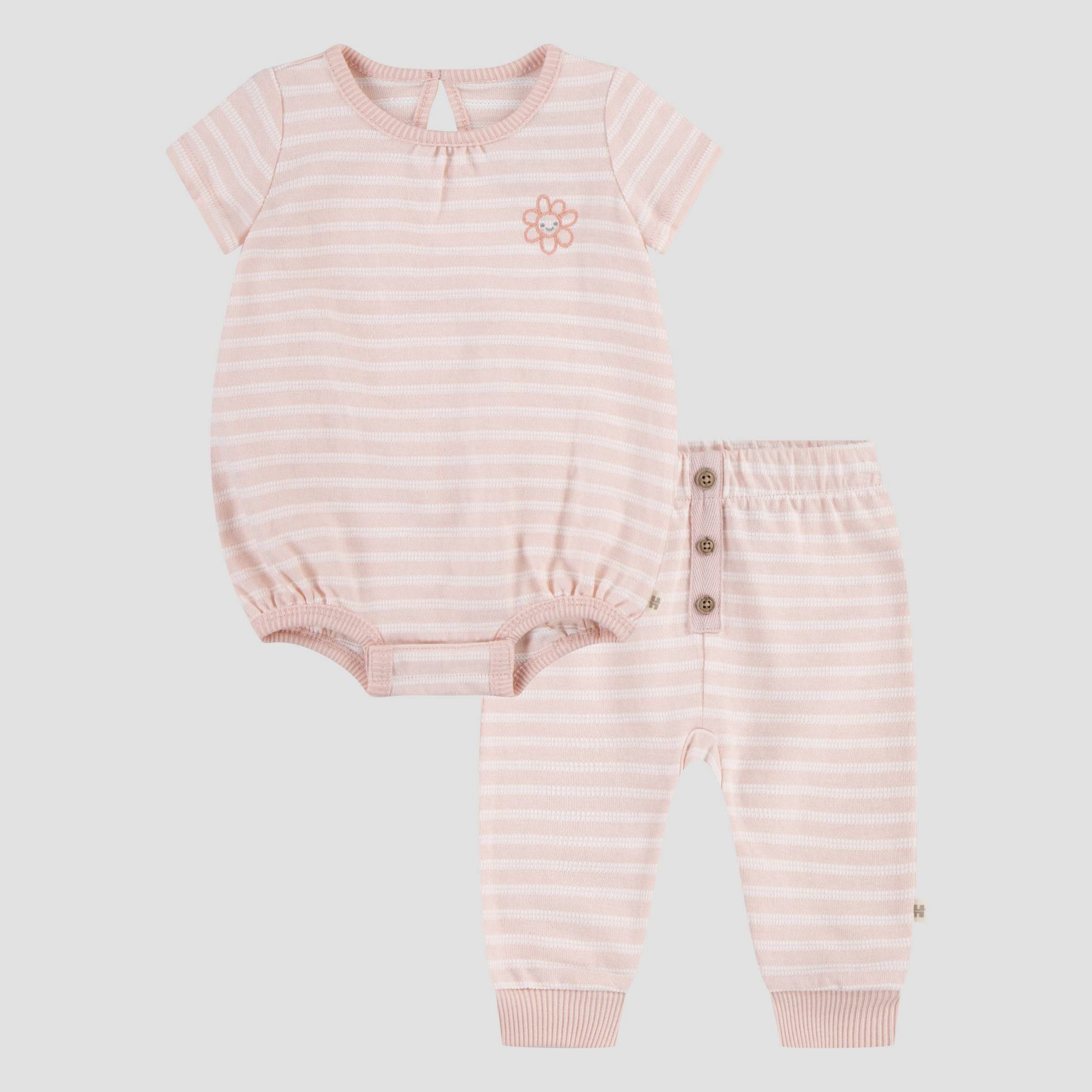 Huggies Baby Girls' Flower Short Sleeve Bodysuit & Pants Set - Pink Newborn: Organic Cotton Knit, Crotch Snap