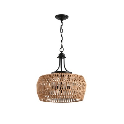 Airsurfer 19" Boho Jute Rope Pendant Light, Hand-Woven Hanging Lamp with Adjustable Chain for Kitchen Island, Dining Room, Entryway (No Bulb)