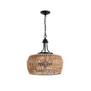 Airsurfer 19" Boho Jute Rope Pendant Light, Hand-Woven Hanging Lamp with Adjustable Chain for Kitchen Island, Dining Room, Entryway (No Bulb) - 1 of 4