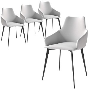 Sonnet Dining Chair with Armrests and Black Powder-Coated Iron Legs Set of 4 in Cream/Green - 1 of 4