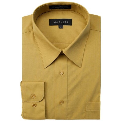 Marquis Men s Mustard Yellow Long Sleeve Regular Fit Point Collar Dress Shirt 15.5 32 33