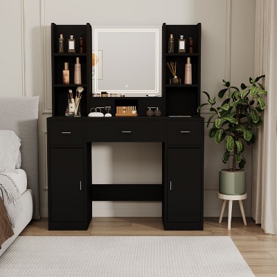 CAVINAS Makeup Vanity Desk with Mirror Vanity Table with Storage Cabinet for Apartment, Bedroom