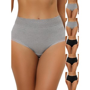INSPIRE CHIC Women's High Waist Tummy Control Comfortable Lace Trim Ribbed Briefs 6 Packs - 1 of 4