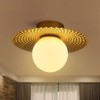 PAKOKULA 1-Light Golden Diffuser Semi-Flush Mount Ceiling Light with Metal Pleated Shade and White Glass Shade - 2 of 4