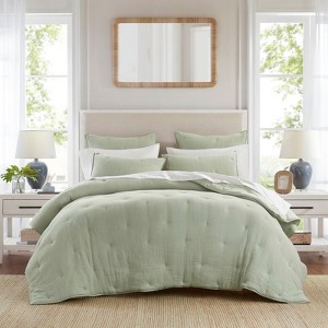 AENKYO Quilt Set, King 3-Piece Cotton Gauze Embroidered Bedding, Crinkled Textured All-Season Comfort - 1 of 4