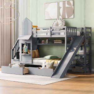 NicBex Twin Size Bunk Bed Castle Shape Loft Bed with 2 Drawers, 3 Shelves, Storage Stairs, Slide and Guardrail, No Box Spring Required - 1 of 4