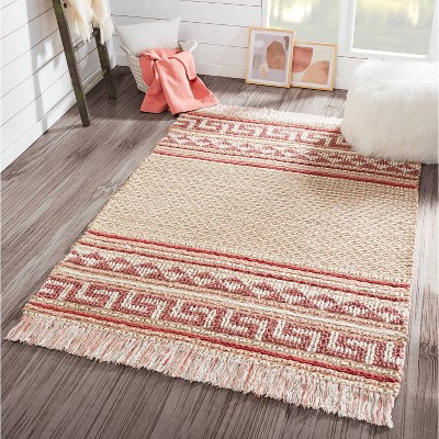 Esme Pink and Beige Wool Cotton Geometric Runner Rug