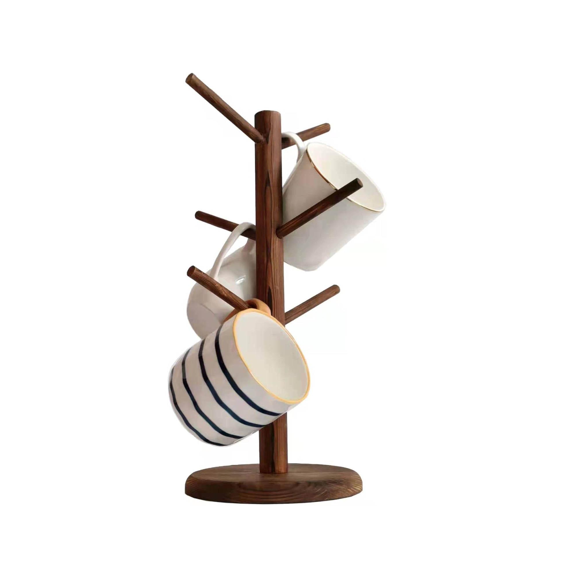 Dcolora Wood Coffee Mug Holder Tree - 6 Hooks Counter Organizer