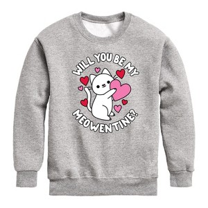 Boys' - Instant Message - Valentine's Day Be My Meowentine Graphic Long Sleeve Fleece Sweatshirt - 1 of 4