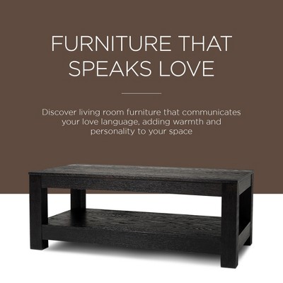 Paulo Weathered Black Solid Wood Rectangular Coffee Table with Shelf