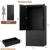 Large Wardrobe Closet w/ Drawers, 69.5" Wooden Wardrobe Cabinet w/ Hanging Rod, 2 Doors Clothing Storage Cabinet for Bedroom Anti-Tipping - 2 of 4