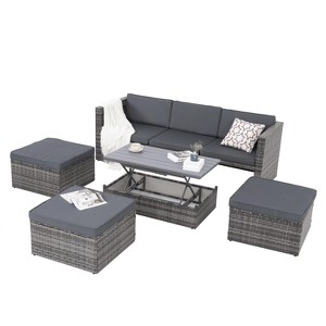 NicBex 5 Piece Outdoor PE Wicker Furniture Set with Lift Top Coffee Table and Lounger Sofa for Garden,Patio - 1 of 4
