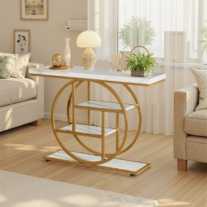 41.3" Console Table Hallway Table Sofa Table Industrial 4-Tier Entryway Table with Circle Base - 1 of 4