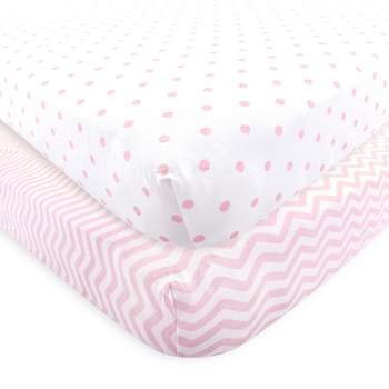 Luvable Friends Baby Girl Fitted Crib Sheet, Pink Chevron Dot, One Size