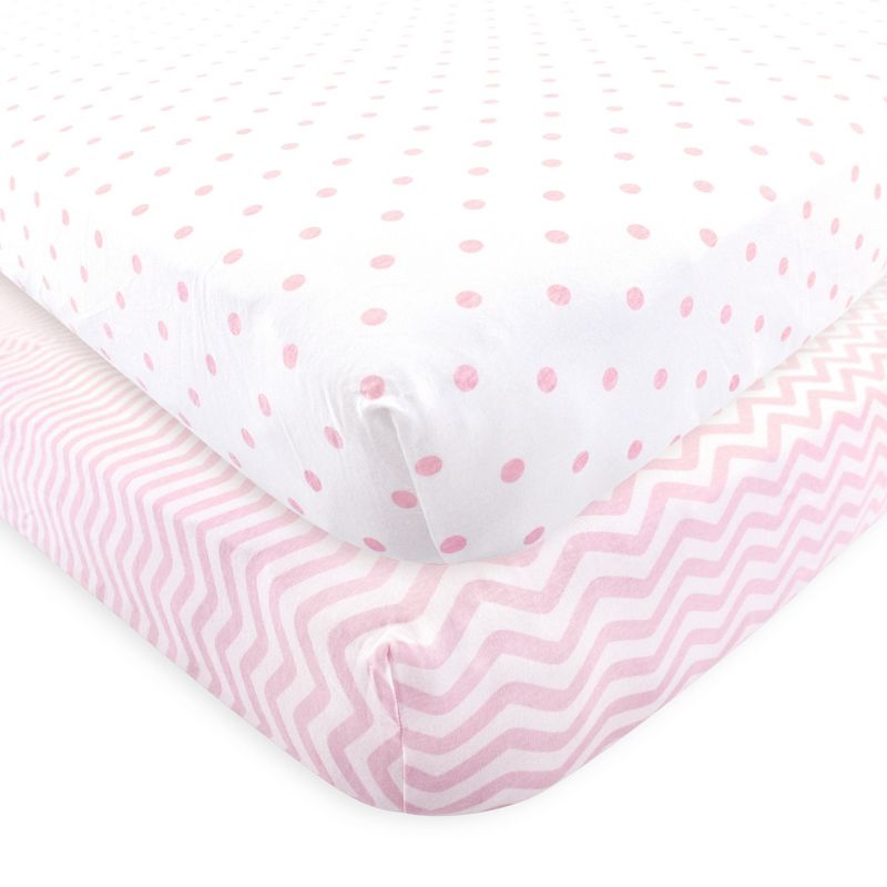 Luvable Friends Baby Girl Fitted Crib Sheet, Pink Chevron Dot, One Size, 1 of 5