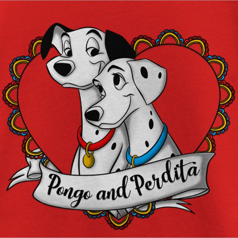 Girl's One Hundred and One Dalmatians Pongo and Perdita Heart Love T-Shirt, 2 of 6