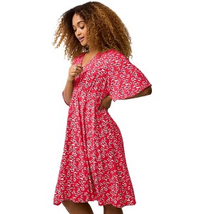 ellos Plus Size V-Neck Empire Dress With Button Trim - 1 of 4