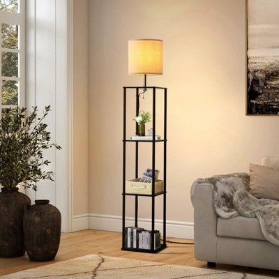 Ludomide Modern Floor Lamp with Shelves Black Shelf Floor Lamp for Living Room Bedroom Office