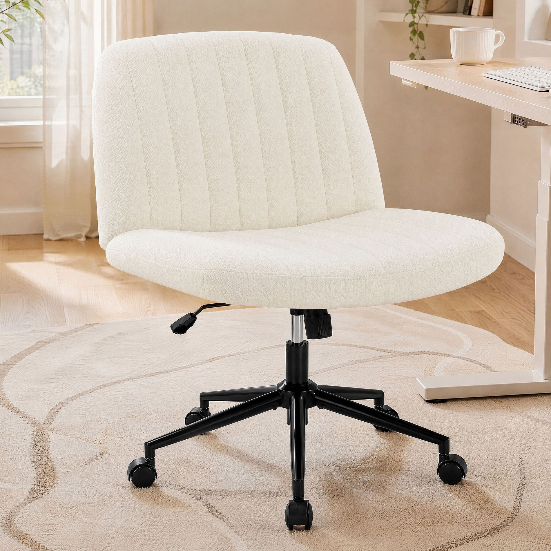 JIONJOY Criss Cross Armless Cross Legged Office Desk Chair, Adjustable Height 360°Swivel Wide Seat Ergonomic Chair for Home Office Vanity