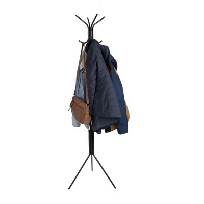 Black Metal Freestanding Coat Rack with Umbrella Stand