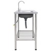 vidaXL Camping Sink Single Basin with Tap Stainless Steel - 3 of 4