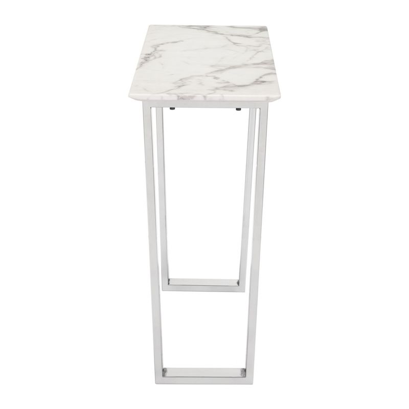 Modern Rectangular Faux Marble Console Table - Stone, Brushed Stainless Steel - Zm Home, 4 of 11