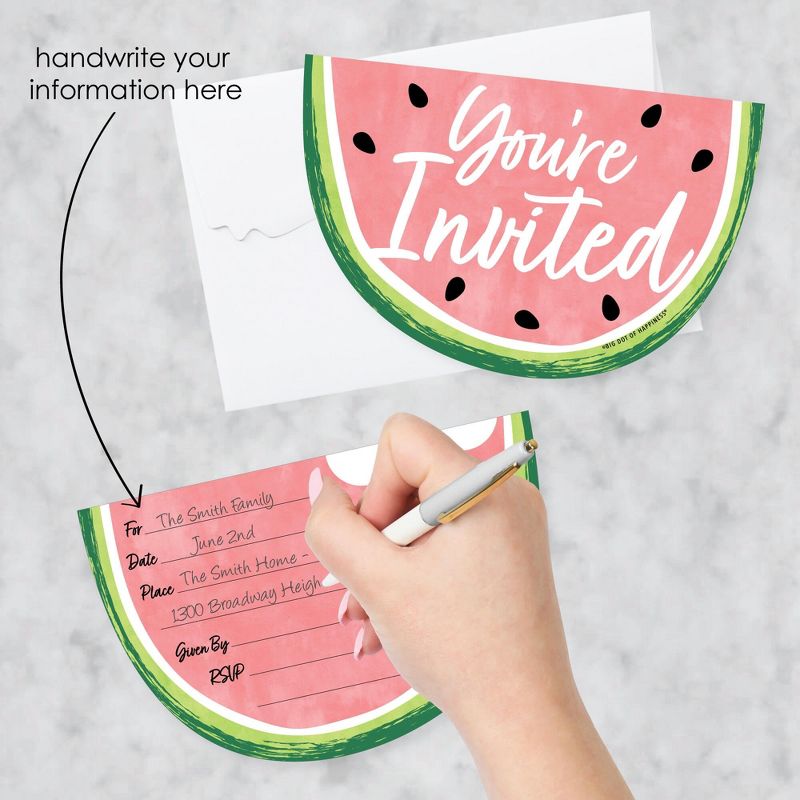 Big Dot of Happiness Sweet Watermelon - Shaped Fill-In Invitations - Fruit Party Invitation Cards with Envelopes - Set of 12, 2 of 8