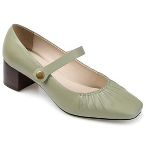Journee Signature Women's Genuine Leather Ellsy Mary Jane Low Stacked Heel Square Toe Pumps - 1 of 4