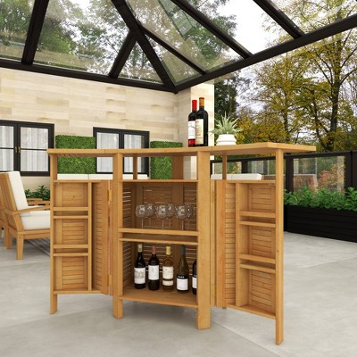 Teak Wood Indoor Outdoor Folding Bar Table with Expandable Sides