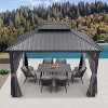 PURPLE LEAF Outdoor Gazebo Aluminum Frame Galvanized Steel Double Roof Patio Hardtop Gazebo with Curtains and Netting for Patio Lawn and Garden - 3 of 4