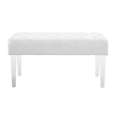 Ella White Tufted Linen Bench with Acrylic Legs