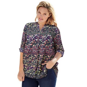 Woman Within Rayon 7-Day Three-Quarter Sleeve Tab-Front Tunic - 1 of 4