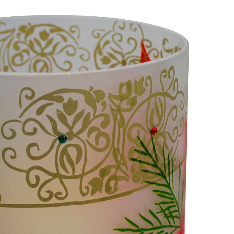 Northlight 10" Hand-Painted Red Poinsettias and Gold Flameless Glass Christmas Candle Holder, 4 of 7