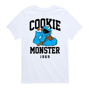 Boys' - Sesame Street - Cookie Monster Collegiate Short Sleeve Graphic T-Shirt - 1 of 4