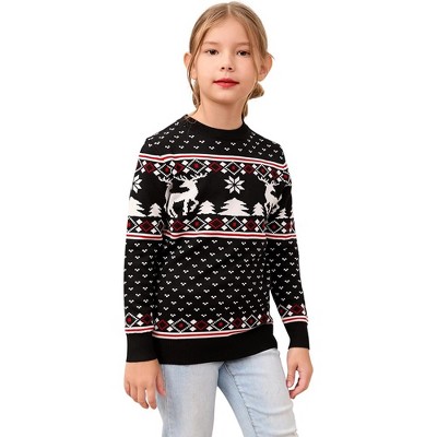 Couples Christmas Sweater Crew Neck Reindeer Snowflakes Knitted Pullover for Women Men