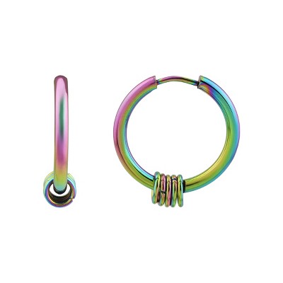 Slate by Rebl Shae Huggie Earrings  Rainbow Titanium Plated Stainless Steel, 22.9mm