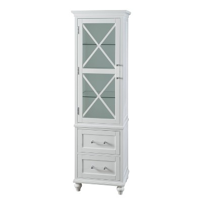 Ridge Wooden Linen Tower Cabinet with Adjustable Shelves White - Teamson Home: Modern Freestanding Bathroom Organizer with Glass Door