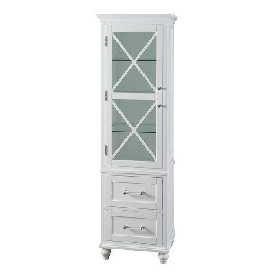 Teamson Home Roma Linen Tower Storage Cabinet With Glass Door And Drawer  White - Elegant Home Fashions : Target