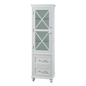 Ridge Wooden Linen Tower Cabinet with Adjustable Shelves White - Teamson Home: Modern Freestanding Bathroom Organizer with Glass Door - 1 of 4