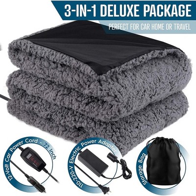 Cozy Grey Sherpa Fleece 59"x43" Travel Blanket for Comfort & Warmth