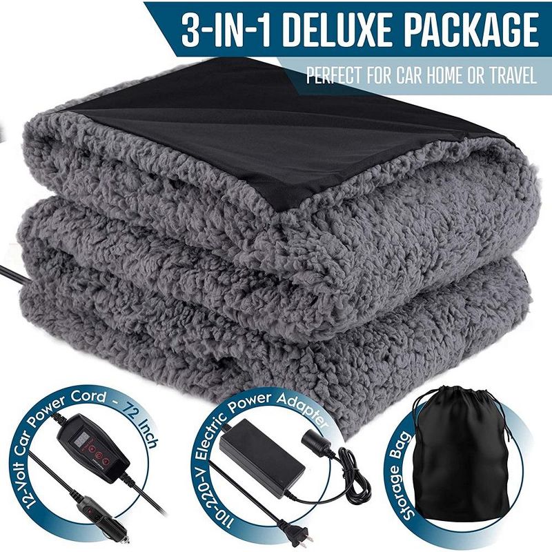 Zone Tech Faux Shearling Fleece Travel Blanket ,Grey Soft Plush Warm Comfortable Car Seat 59"x43” Blanket, Great for Winter, Home, Office and Camping, 5 of 10