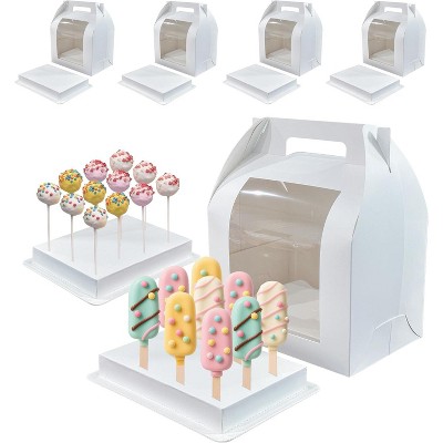 4 Pack Portable Cake Pop Holder Boxes with Clear Window, White Cakesicle Display Stand
