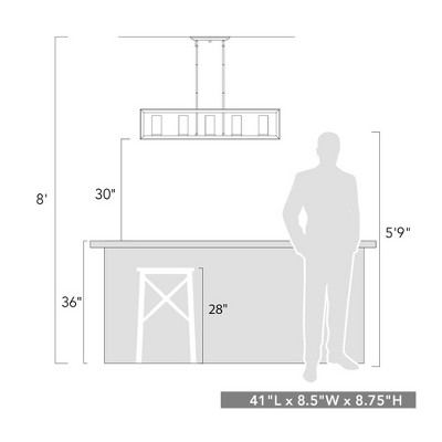 Smyth Contemporary 5-Light Linear Pendant in Matte Black with Clear Glass