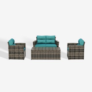 WestinTrends 4-Piece PE Rattan Wicker Conversation Sofa Set with Cushions - 1 of 4