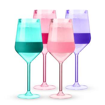 HOST Wine Freeze Double-Walled Stemmed Wine Glasses Freezer Cooling Cups with Active Cooling Gel, 6.5Oz Plastic Tumblers, Tinted, Set of 4, Multicolor