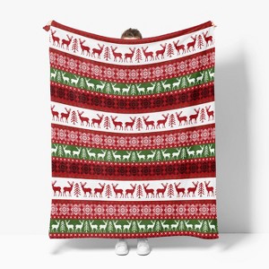 Christmas Flannel Blanket Throw, Green Reindeer Soft Fuzzy Plush Cozy Fleece Blankets - 1 of 4